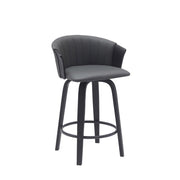 26" Gray and Black Faux Leather Counter Height Swivel Bar Chair