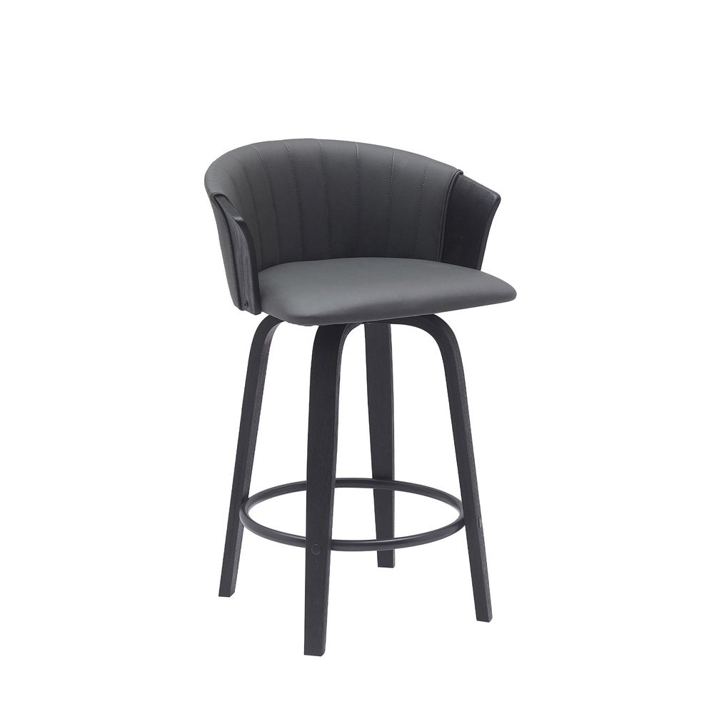 26" Gray and Black Faux Leather Counter Height Swivel Bar Chair