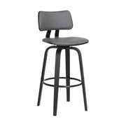 26" Gray And Black Faux Leather Swivel Low Back Counter Height Bar Chair