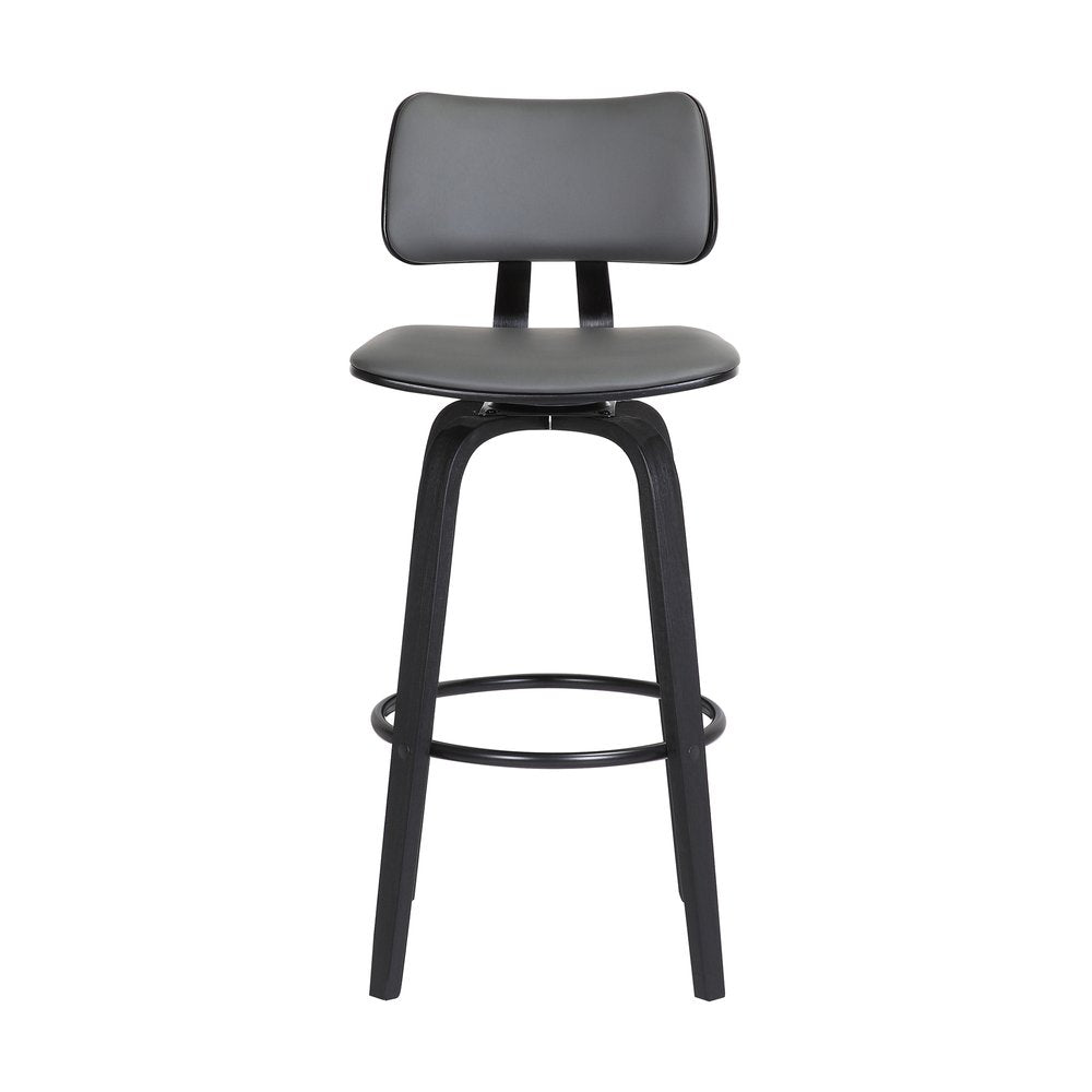 26" Gray And Black Faux Leather Swivel Low Back Counter Height Bar Chair