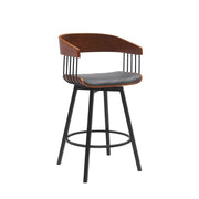27" Gray and Black Faux Leather with Metal Swivel Counter Height Bar Chair
