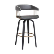 26" Gray And Black Faux Leather Swivel Counter Height Bar Chair