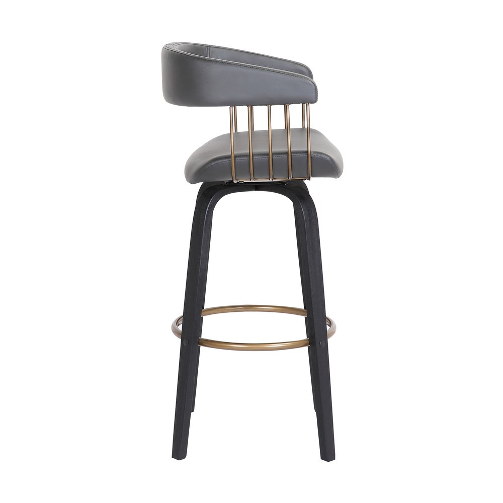 26" Gray And Black Faux Leather Swivel Counter Height Bar Chair