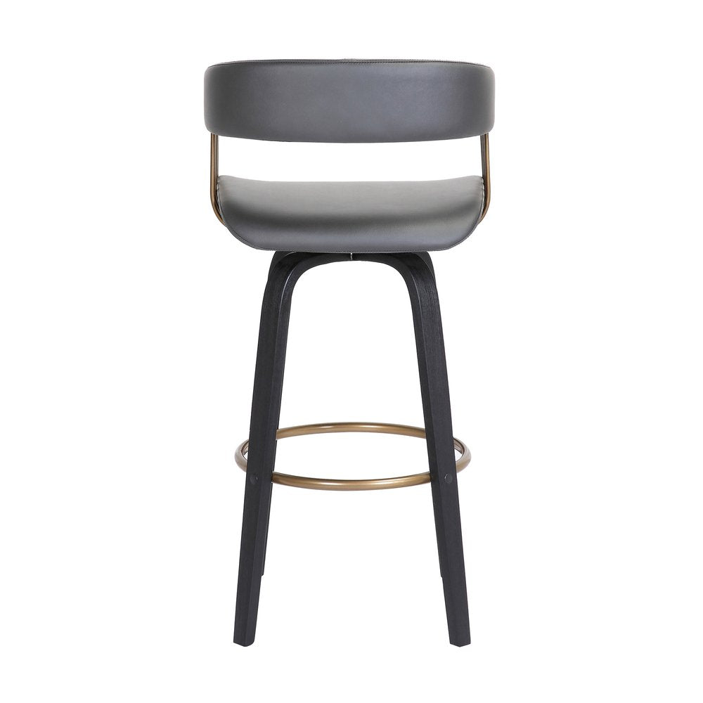 26" Gray And Black Faux Leather Swivel Counter Height Bar Chair