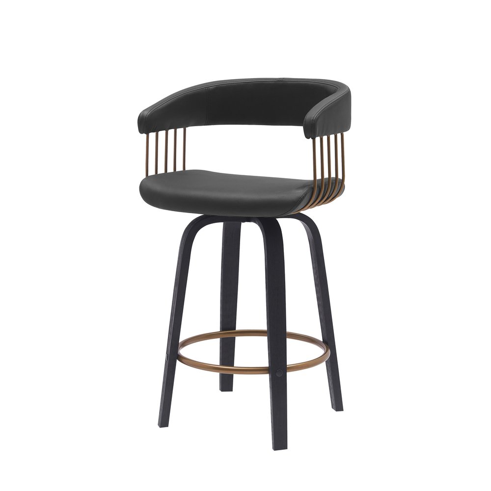 26" Black Faux Leather Swivel Counter Height Bar Chair