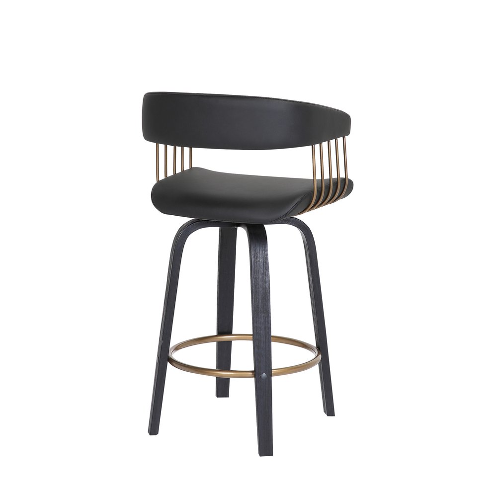 26" Black Faux Leather Swivel Counter Height Bar Chair
