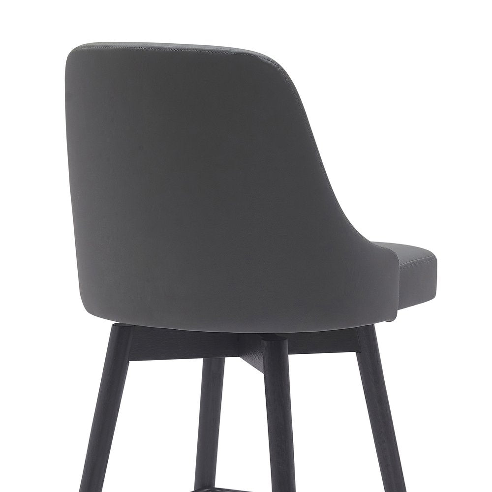 26" Gray and Black Faux Leather with Solid Wood Swivel Counter Height Bar Chair