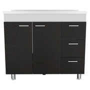 39" Black Wood Gloss Finish Door Accent Cabinet With Three Drawers