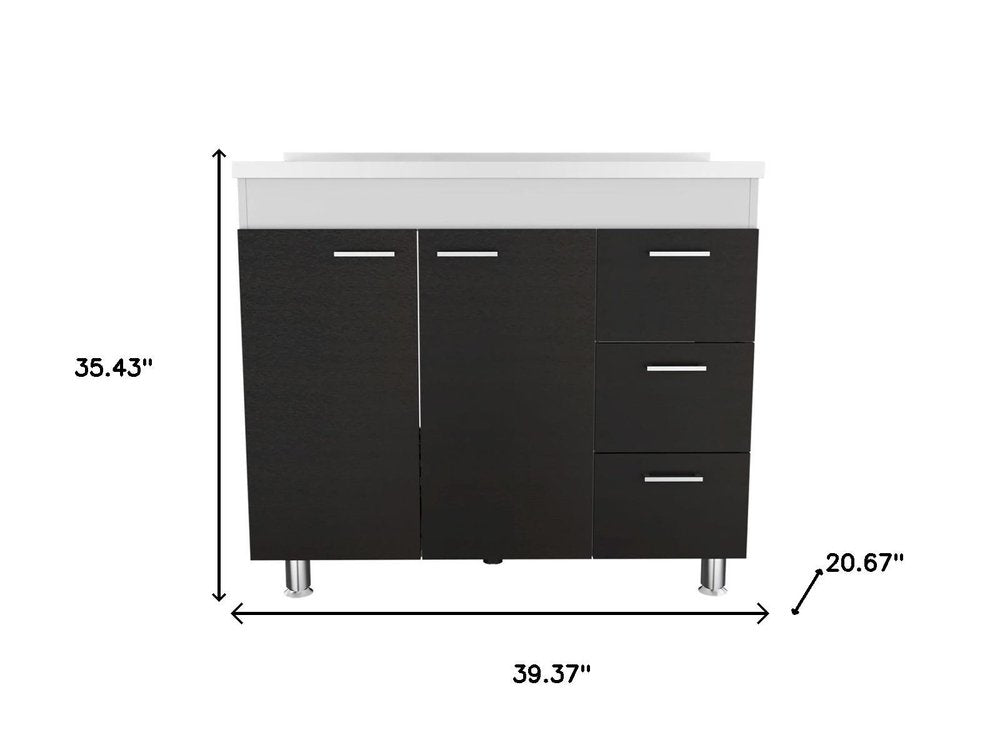 39" Black Wood Gloss Finish Door Accent Cabinet With Three Drawers