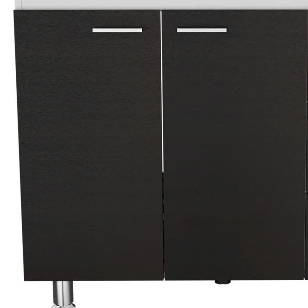39" Black Wood Accent Cabinet With Four Doors And Three Drawers