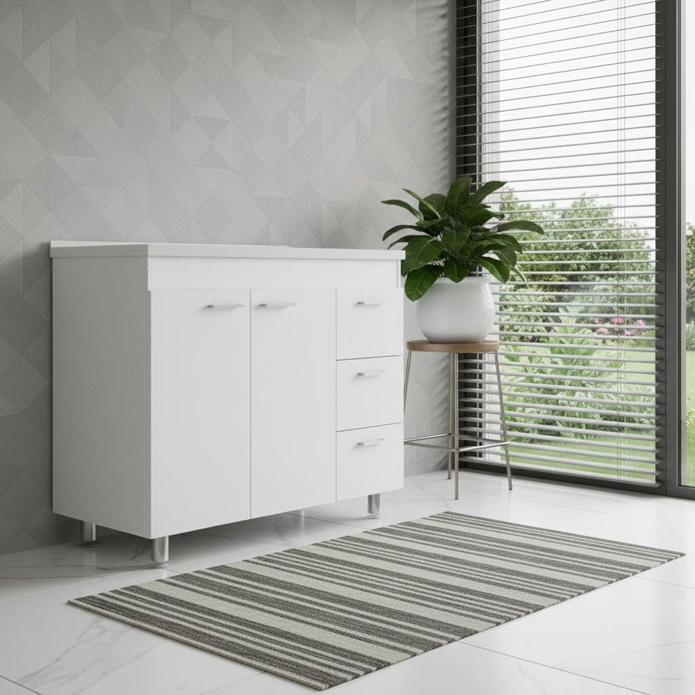 39" White Wood Lacquered Door Gloss Finish Door Accent Cabinet With Three Drawers