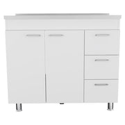 39" White Wood Lacquered Door Gloss Finish Door Accent Cabinet With Three Drawers