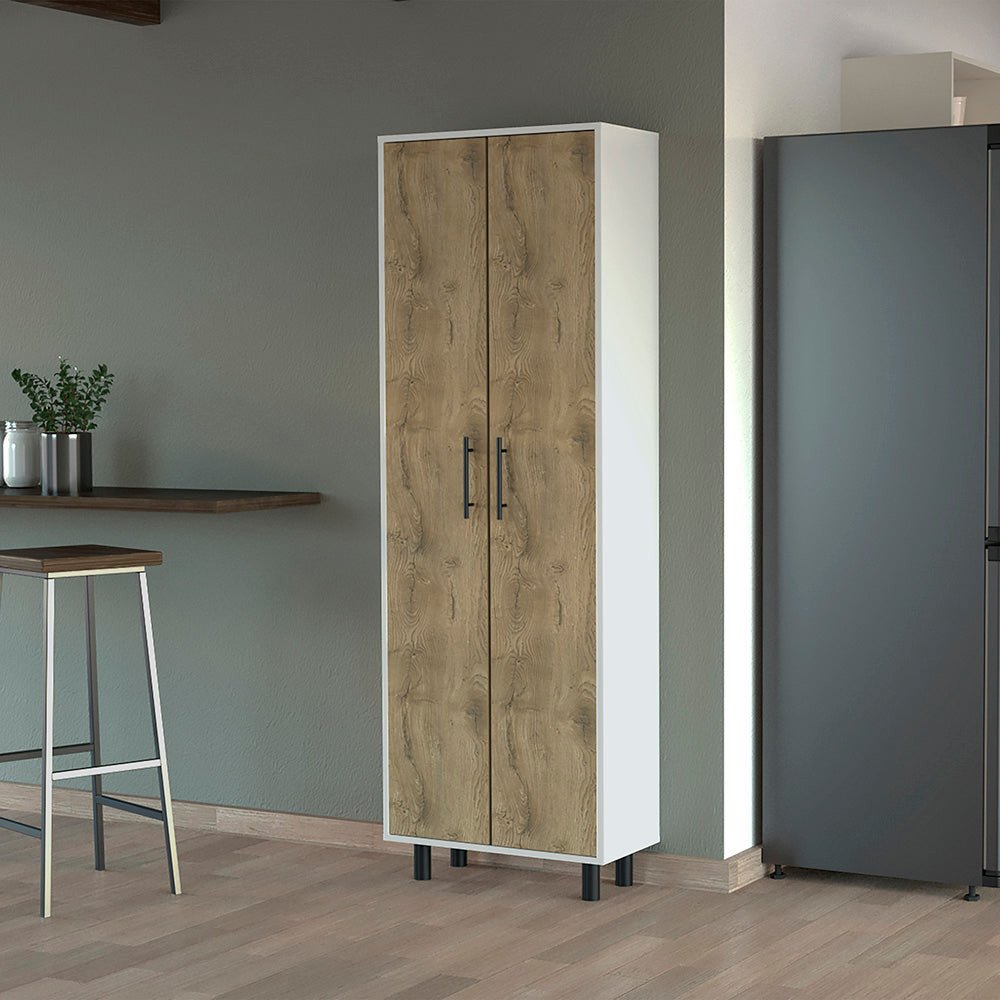71" White and Light Brown Wood Accent Cabinet With Two Doors