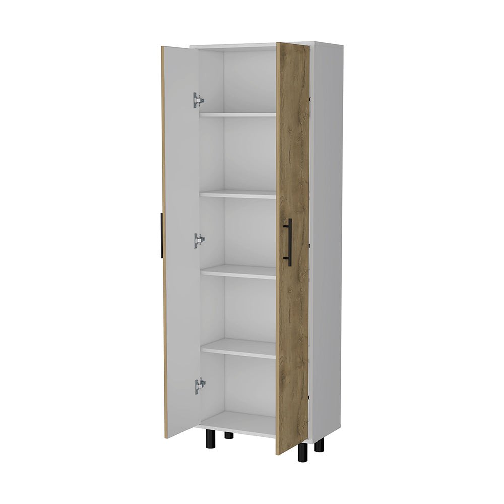 71" White and Light Brown Wood Accent Cabinet With Two Doors