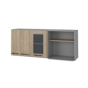 24" Gray and Natural Wood Wall Mounted Accent Cabinet With Three Doors