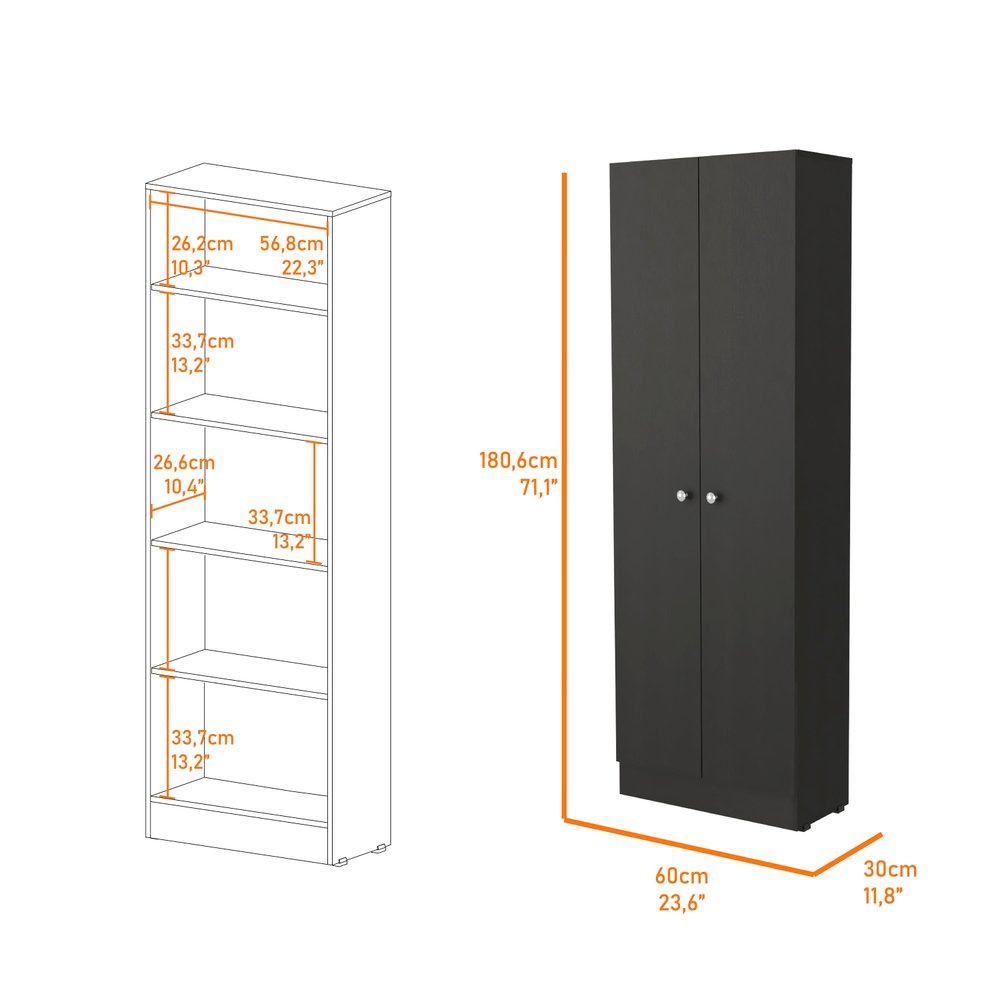 71" Black Wood Pantry Or Storage Closet