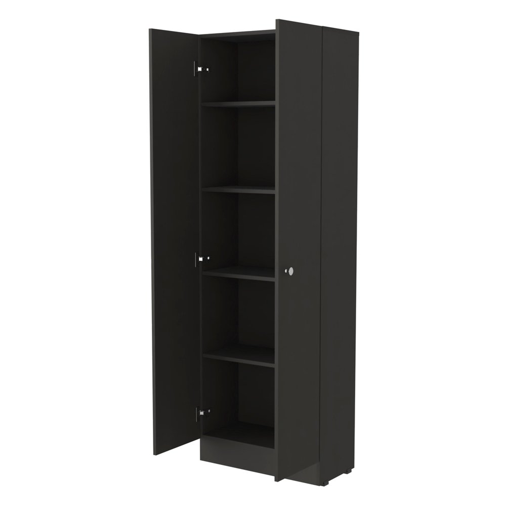 71" Black Wood Pantry Or Storage Closet