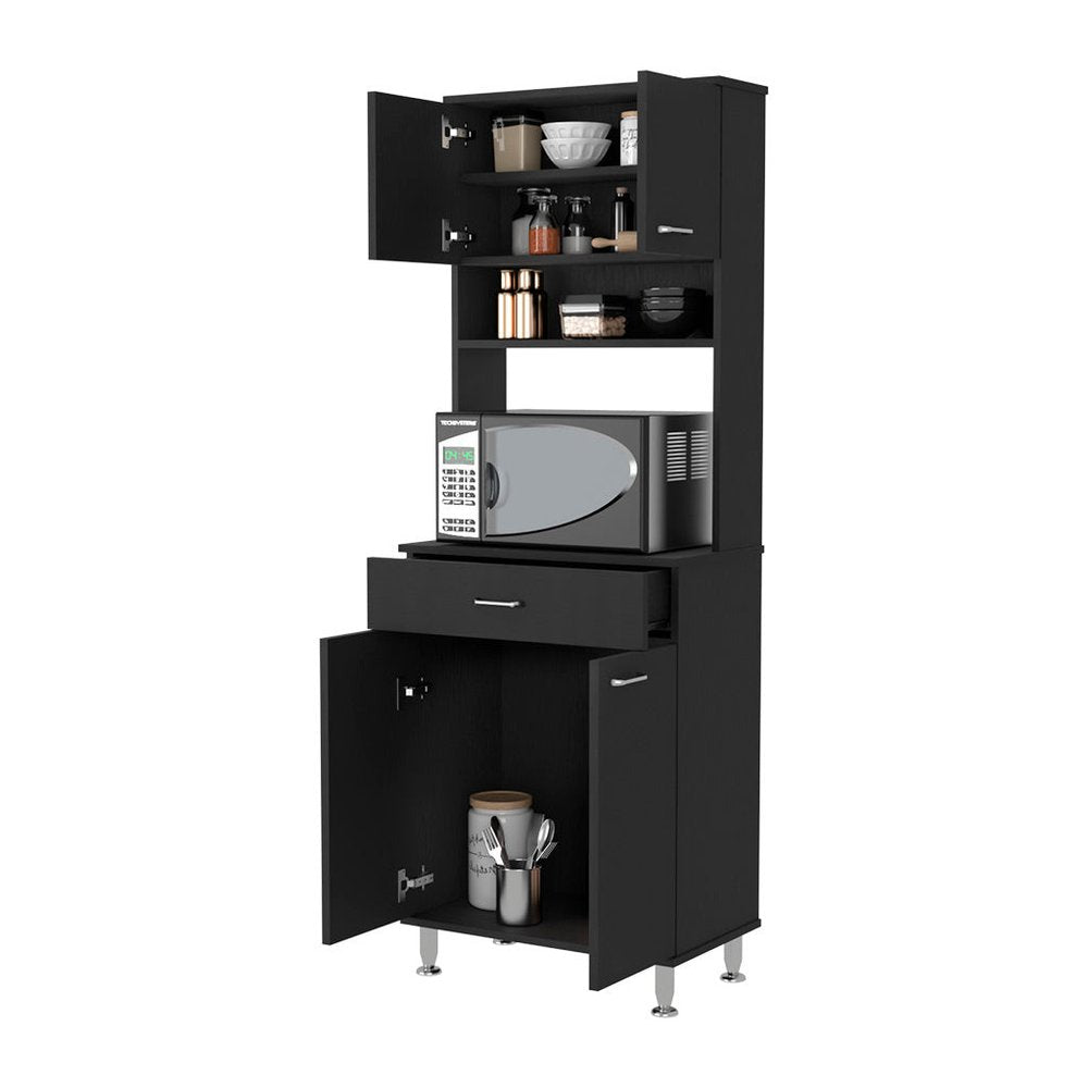 67" Black Wood Pantry Or Storage Closet