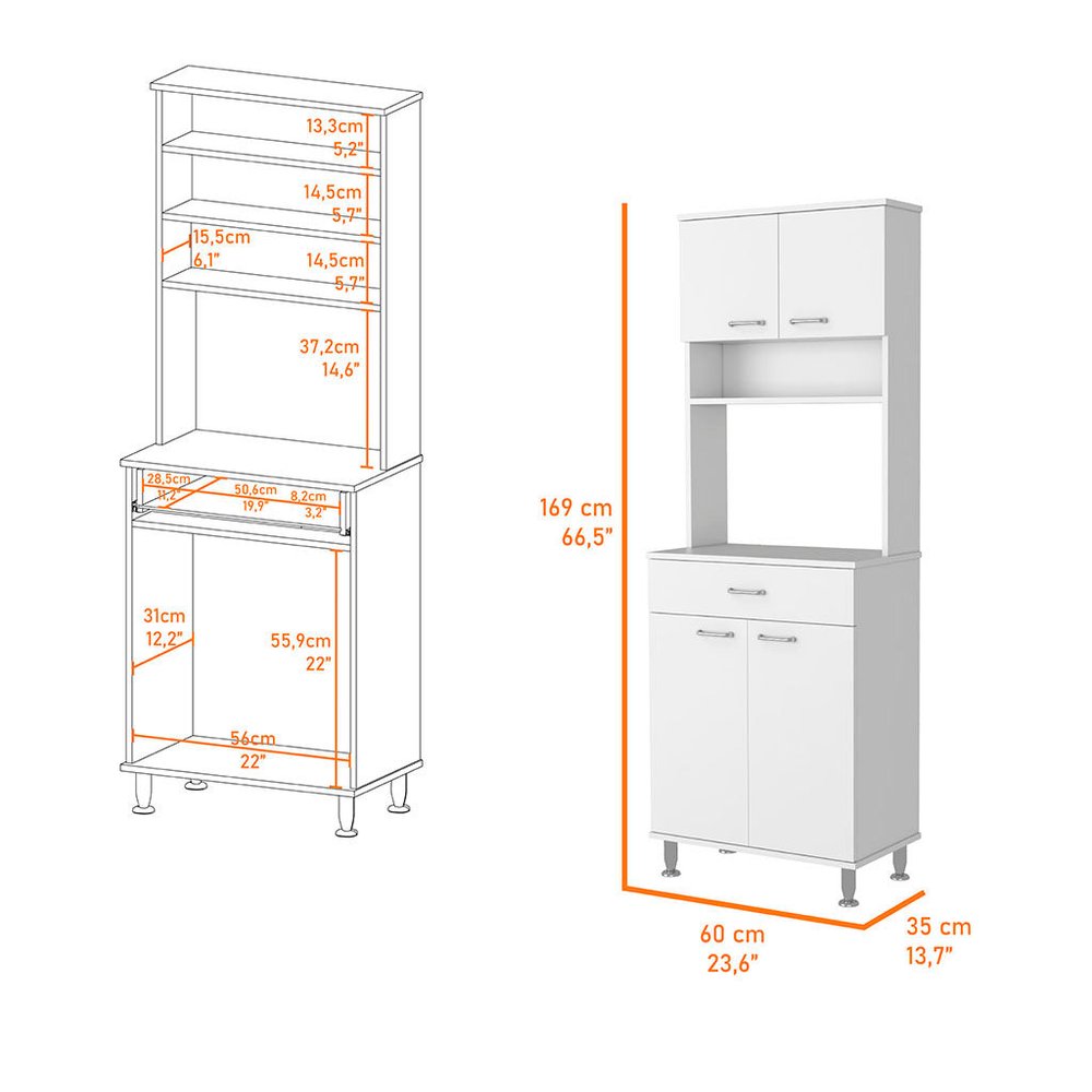 67" White Wood Pantry Or Storage Closet