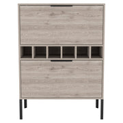 43" Light Gray and Black Wood Bar Cabinet With Two Doors
