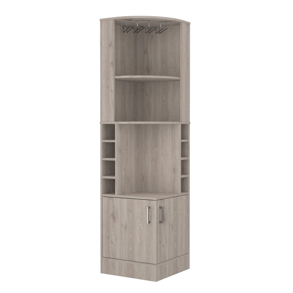 71" Light Gray Wood Corner Bar Cabinet With Two Doors