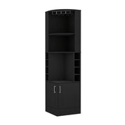 71" Black Wood Corner Bar Cabinet With Two Doors