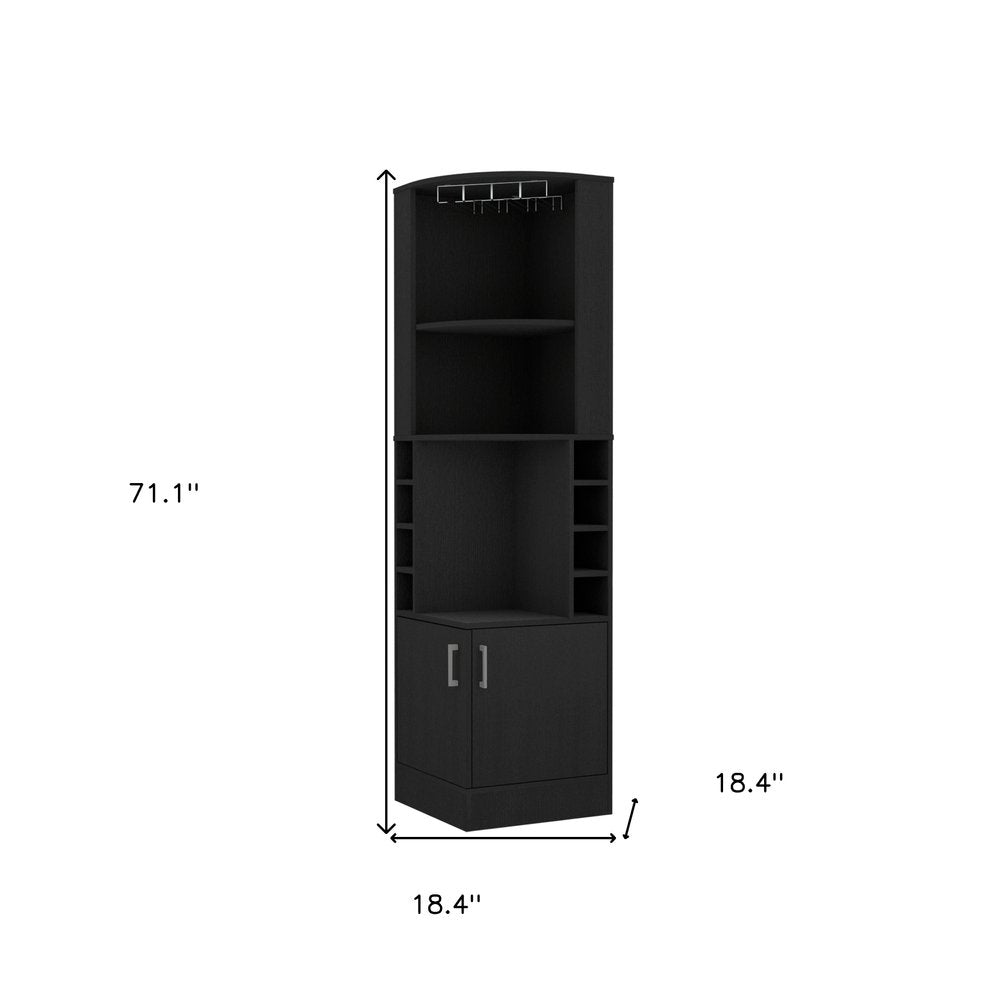 71" Black Wood Corner Bar Cabinet With Two Doors