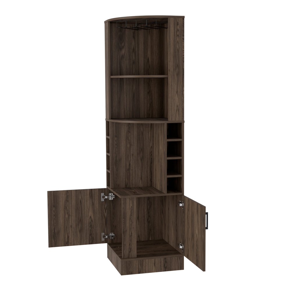 18" Walnut Wood Corner Bar Cabinet With Two Doors