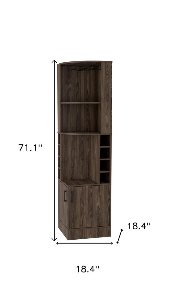 71" Walnut Wood Corner Bar Cabinet With Two Doors