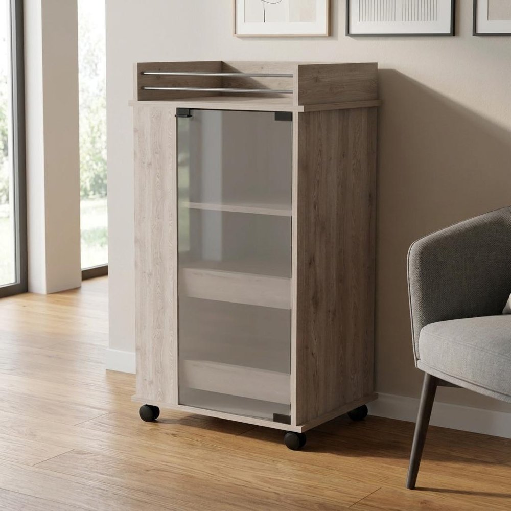 Light Gray Rolling Bar Cart With Wine Storage