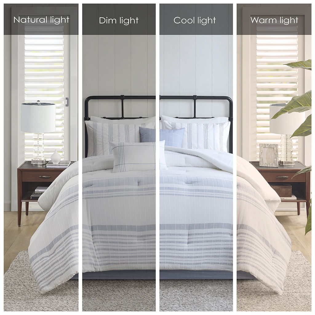 Morgan - 6 Piece Jacquard Oversized Comforter Set - White / Blue