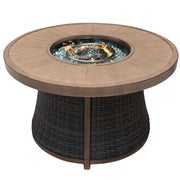 50000 BTU 42" Brown Aluminum And Rattan Propane Round Fire Pit Table With Cover