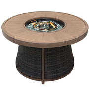 50000 BTU 42" Brown Aluminum And Rattan Propane Round Fire Pit Table With Cover