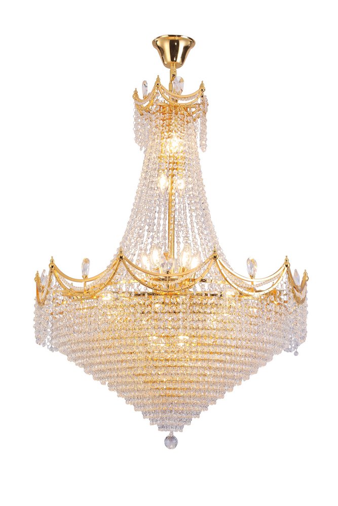 Clear And Gold Empire Multi Light Crystal and Metal Dimmable Chandelier
