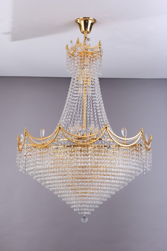 Clear And Gold Empire Multi Light Crystal and Metal Dimmable Chandelier