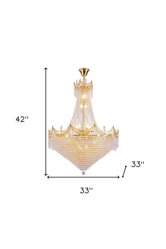 Clear And Gold Empire Multi Light Crystal and Metal Dimmable Chandelier