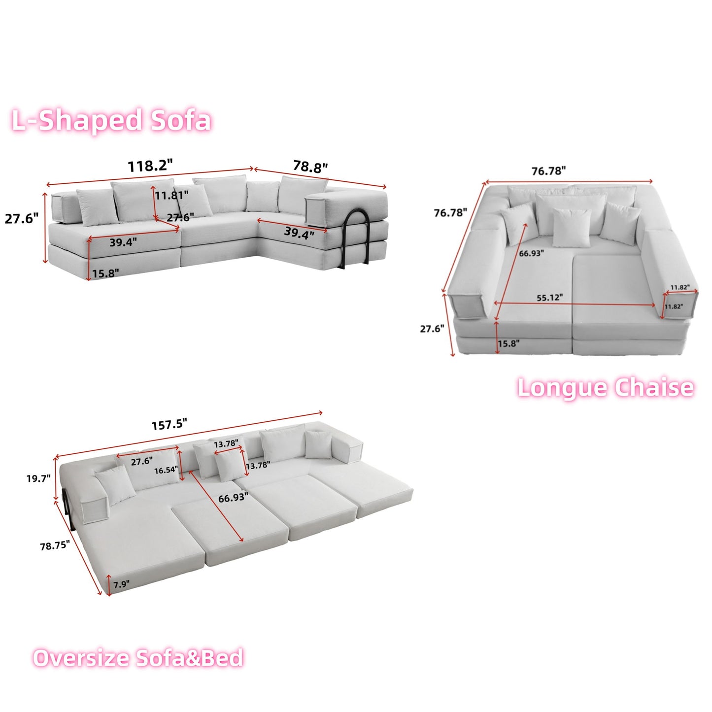 Modular L Shaped Floor Living Room Sofa Set With 6 Pillows