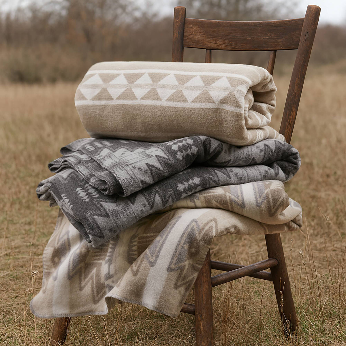 Alberta - Twin Cotton Blend Blanket - Gray Aztec