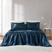 Satin - 4 Piece Twin Luxury Sheet Set - Midnight Blue