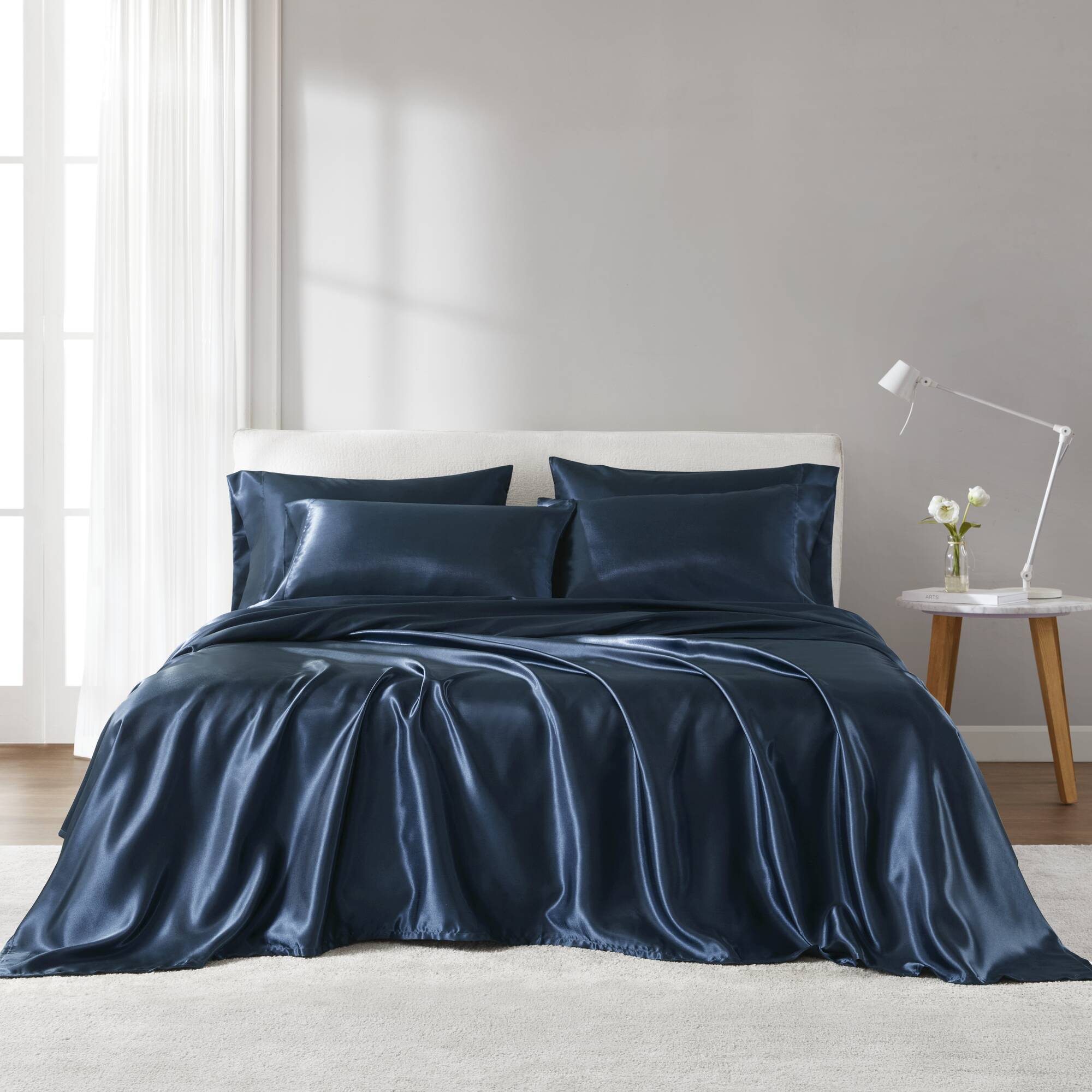 Satin - 4 Piece Twin Luxury Sheet Set - Midnight Blue