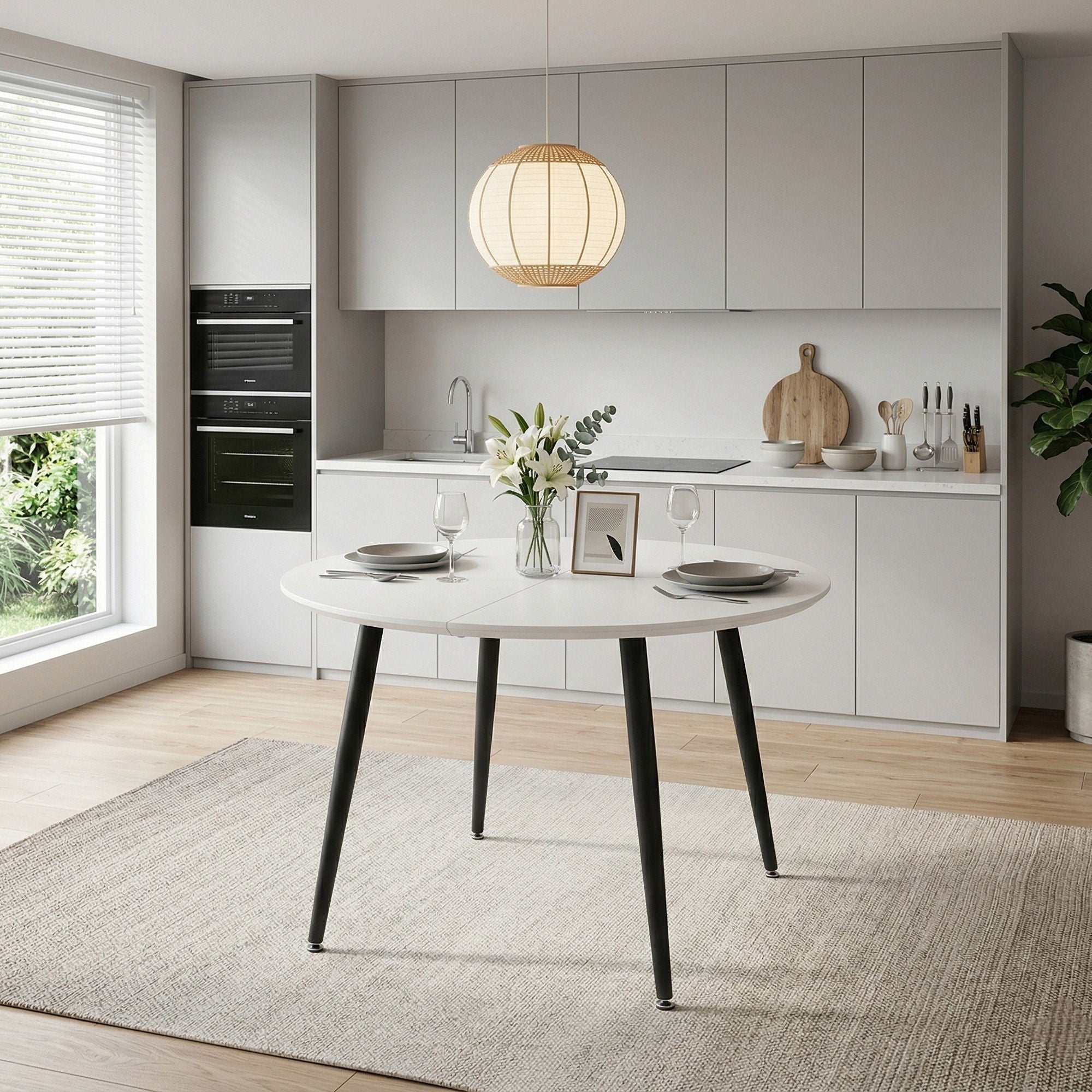Pull Out Dining Table, Round Design - White