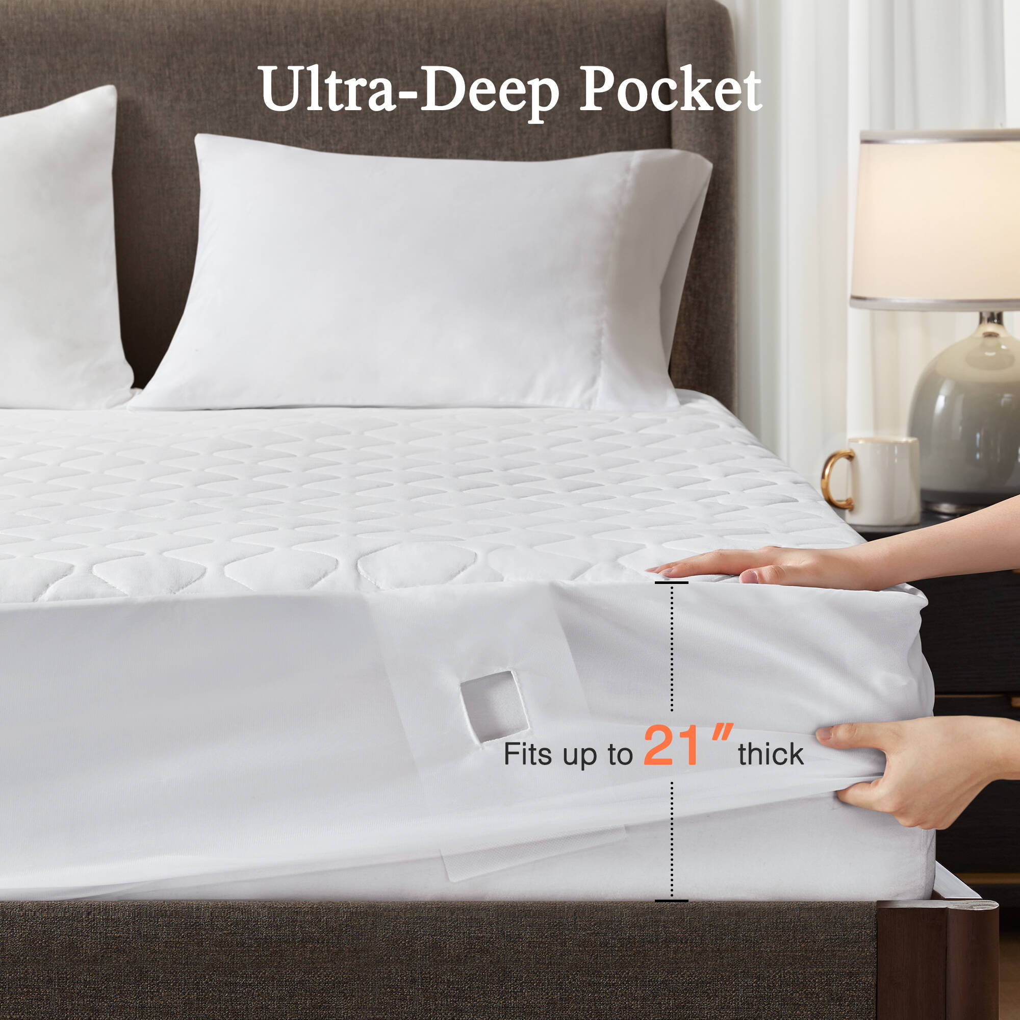 Cotton - California King Cotton Deep Pocket Heated Mattress Pad-20 Heat Settings - White