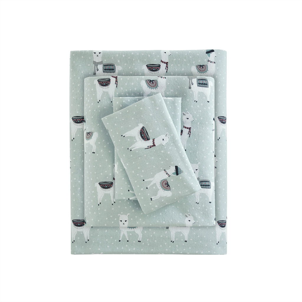 Cozy Flannel - Twin 100% Printed Sheet Set - Seafoam Llama
