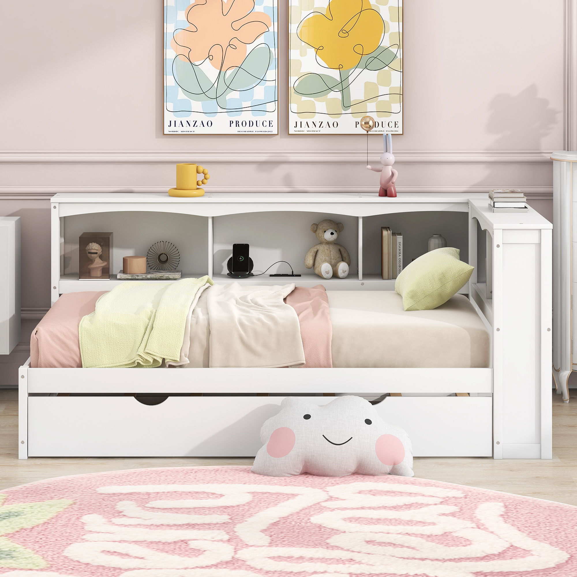 Daybed With Trundle, Storage Cabinets, USB Ports