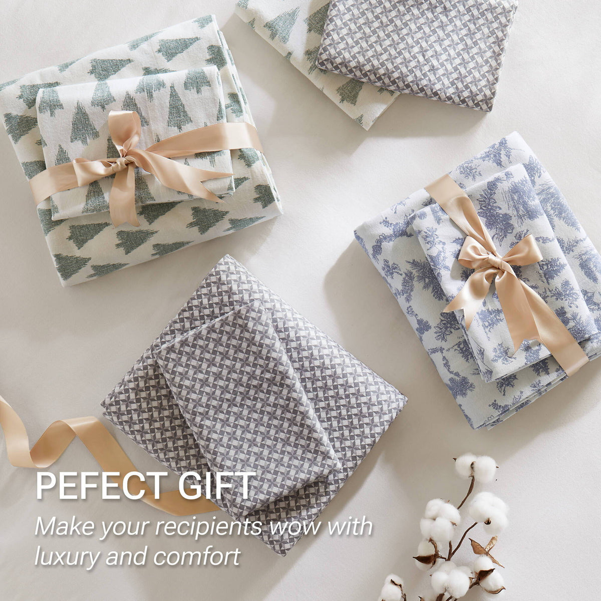 Cozy Cotton Flannel - Full Printed Sheet Set - Snowflake