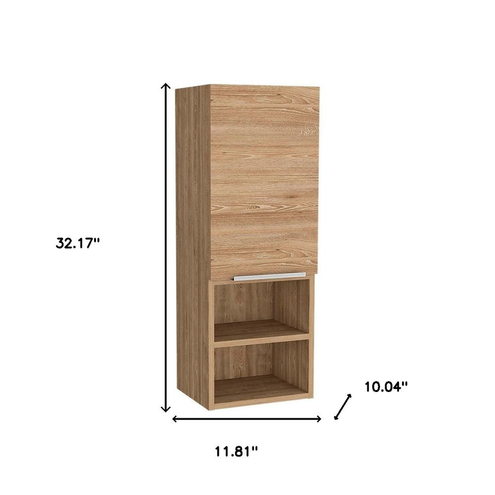 12" Natural Wood Floating Single Door Bathroom Vanity And Medicine Cabinet