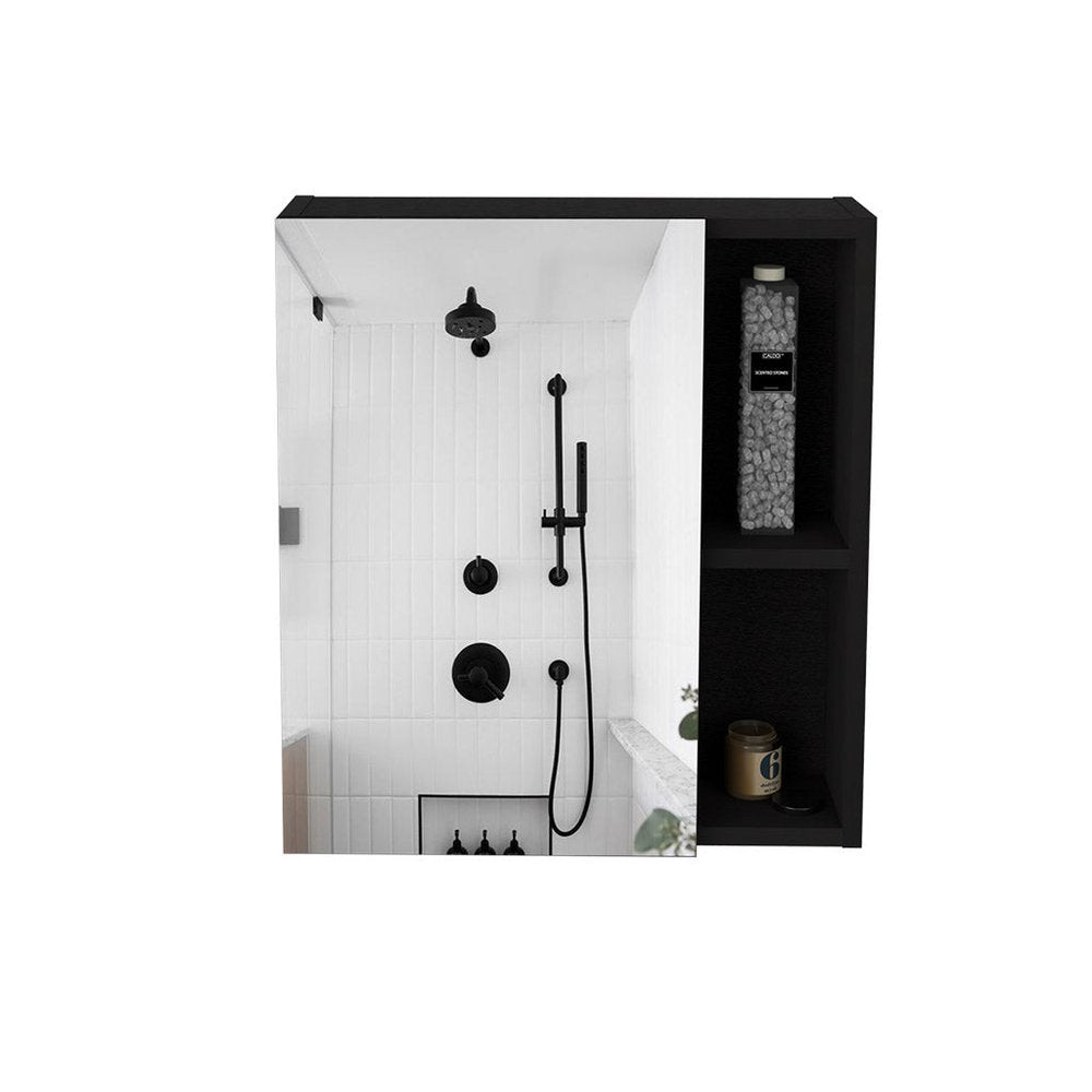 18" Black Wood Floating Single Door Bathroom Vanity And Medicine Cabinet