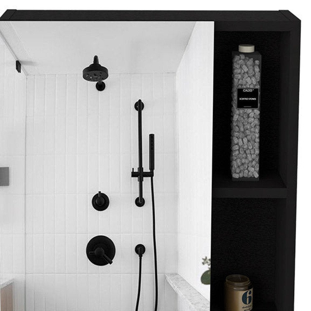 18" Black Wood Floating Single Door Bathroom Vanity And Medicine Cabinet