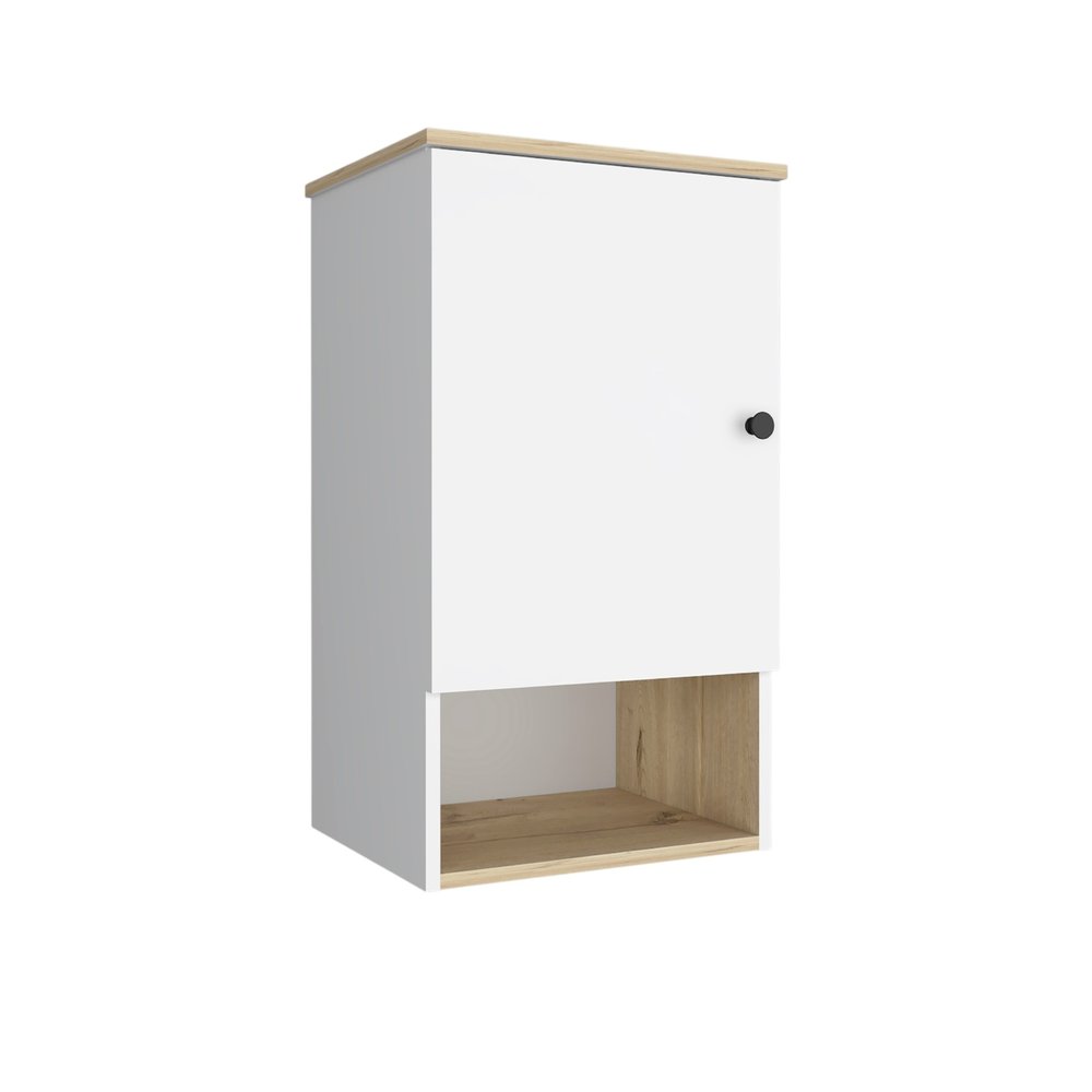 16" Natural Wood Floating Single Door Bathroom Vanity And Medicine Cabinet