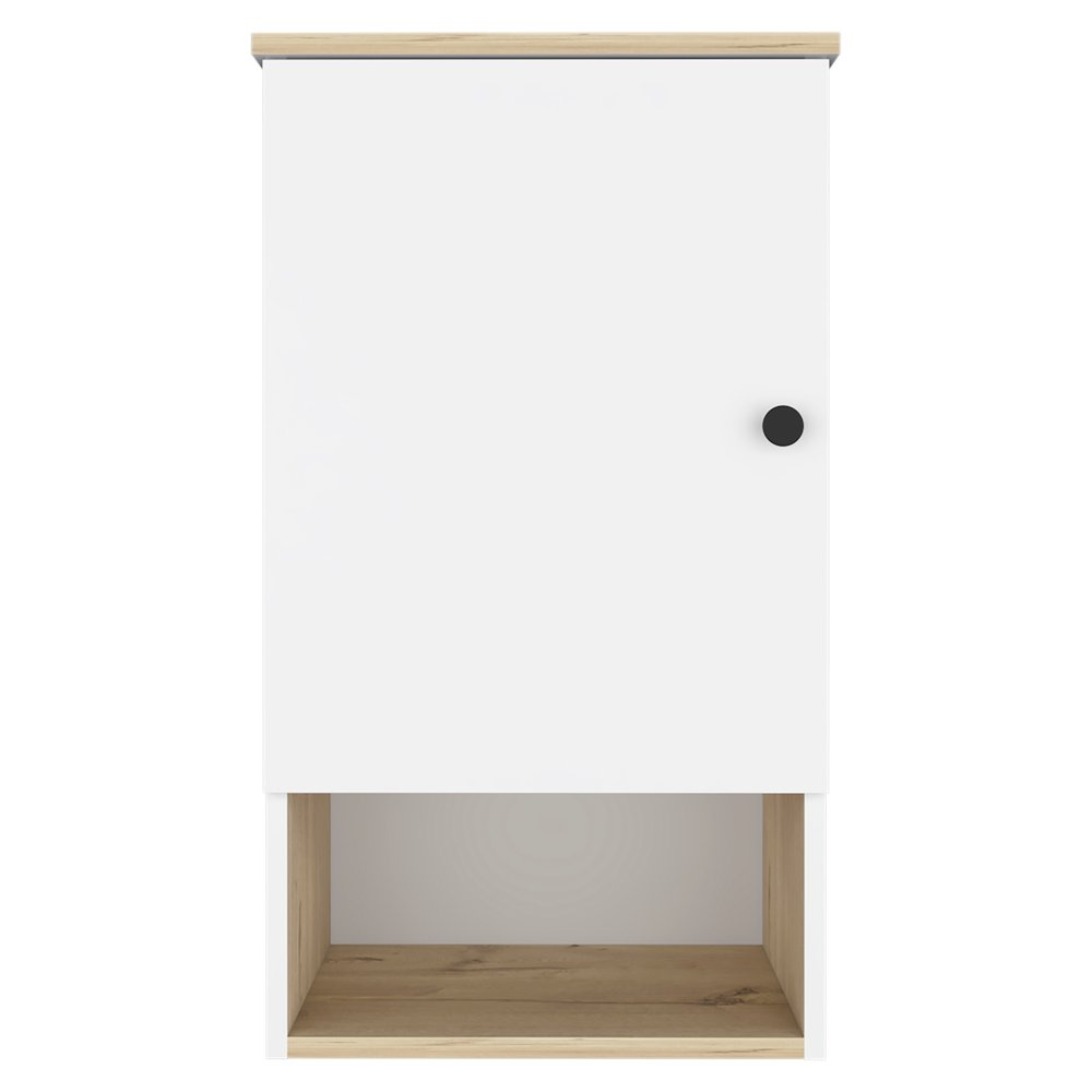 16" Natural Wood Floating Single Door Bathroom Vanity And Medicine Cabinet